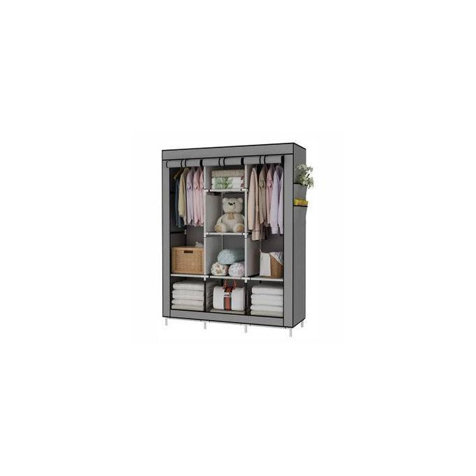 3 Column Wooden Cloth Wardrobe Not Assembled - Grey