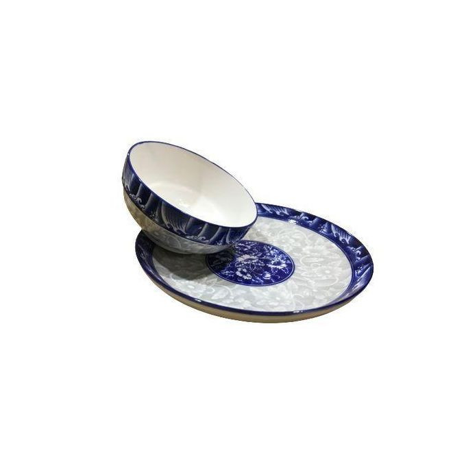 Set Of 6Pcs Dinner Plates, 6Pcs Soup Bowls - Blue and White