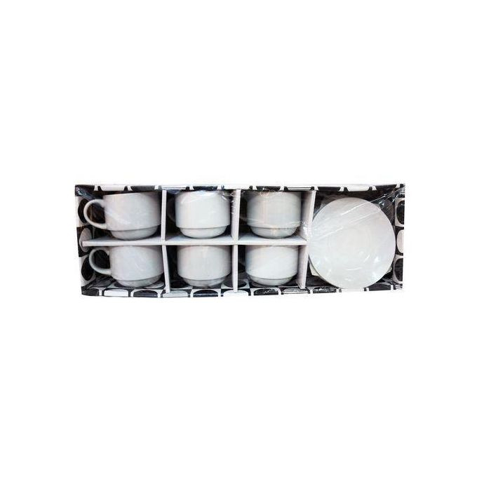 Set Of 6 Tea Cups And Saucers – White
