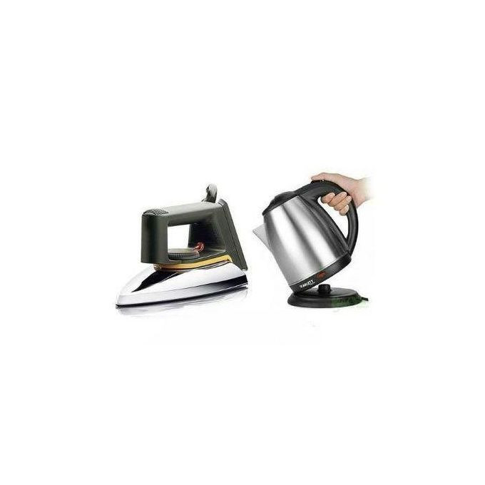 Flat Iron & 2L Electric Kettle Percolator - Silver, Black
