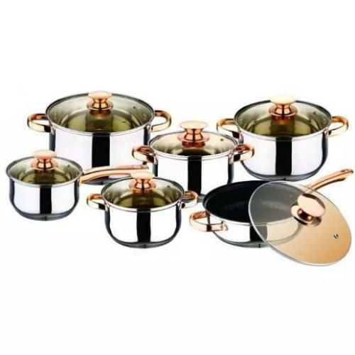 12Pcs Multi-purpose Stainless Steel Saucepans Dishes -Silver