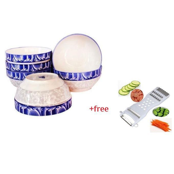 Set of 6 Soup Bowls Plus A Free Vegetable Slicer- White