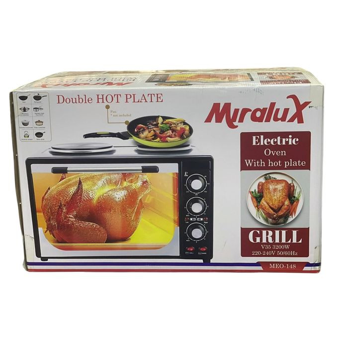 Miralux 30L Electric Oven With Hotplate MEO-148 - Black