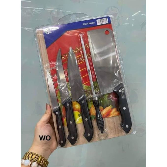 Other Set Of Chopping Board With Kitchen Knives, Shapener - Black