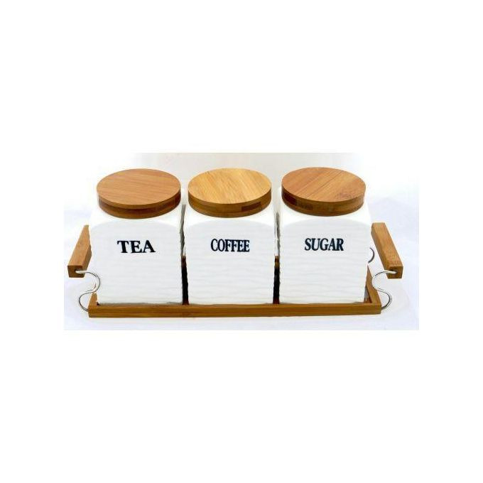 3 Piece Square Tea, Coffee, Sugar Bowl Canister Storage Set - White.