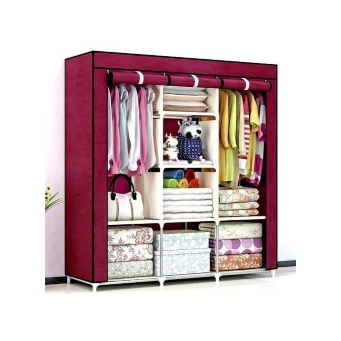 Column Metallic Flame Wardrobe With Cloth On & Zip - Maroon Winered Brown