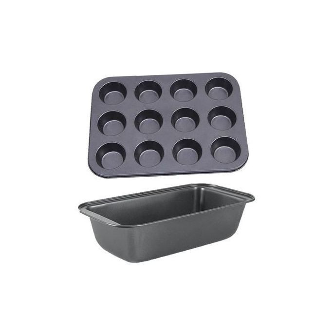 Bread Toast Loaf Pan And Muffin Cup Cake Mould - Black