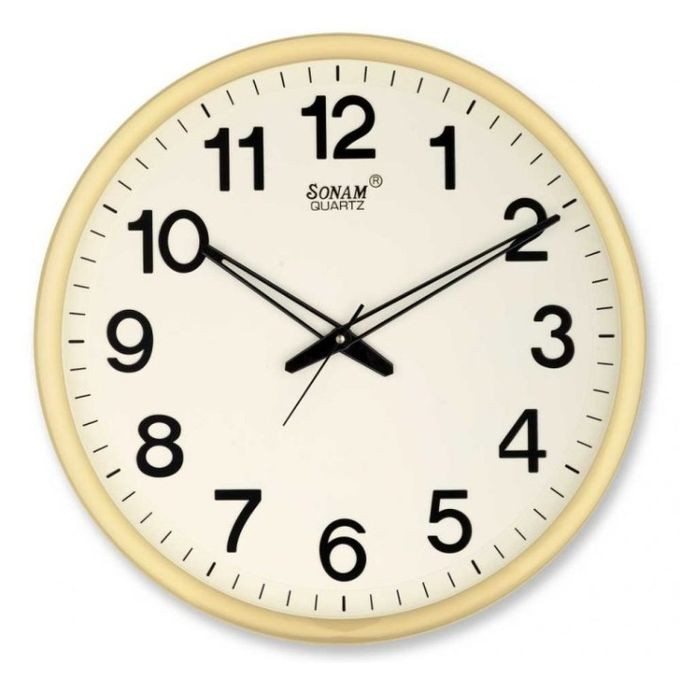 SONAM Round Office Wall Clock - White, Gold