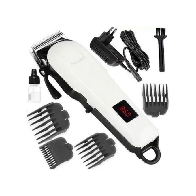 Professional Rechargable Haircut Clipper Cordless With Over 3hours Battery Use - White/Black