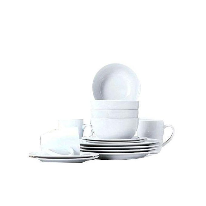 Set Of 6 Dinner Plates, 6 Side Plates, 6 Soup Bowls And 6 Cups - White
