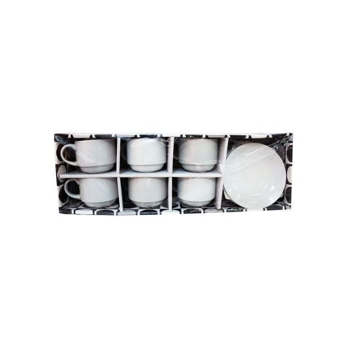 Set Of 6 Tea Cups And Saucers-White