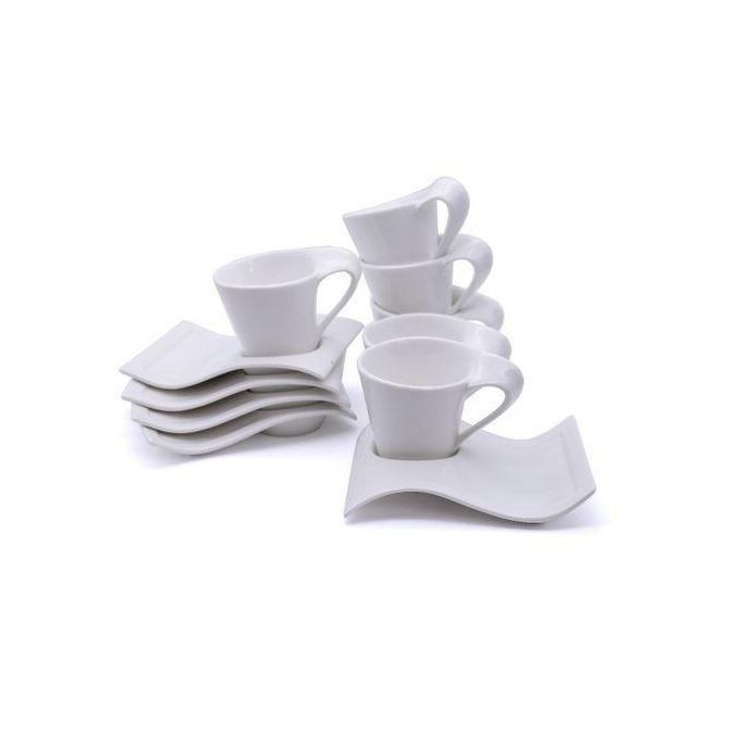 Wavy Life smile 6 Piece Tea & Coffee Cups And 6 Saucers - White.