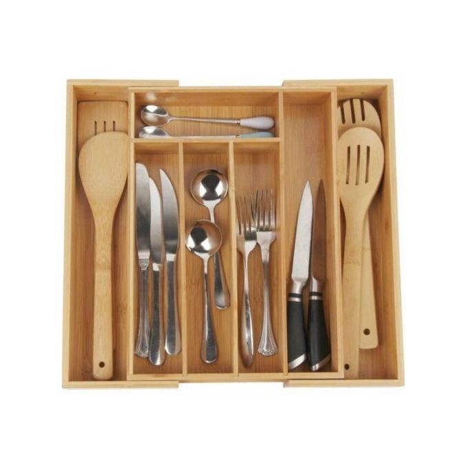 Adjustable Bamboo Drawer Organizer Divider Tray cutlery Storage Box - Brown.
