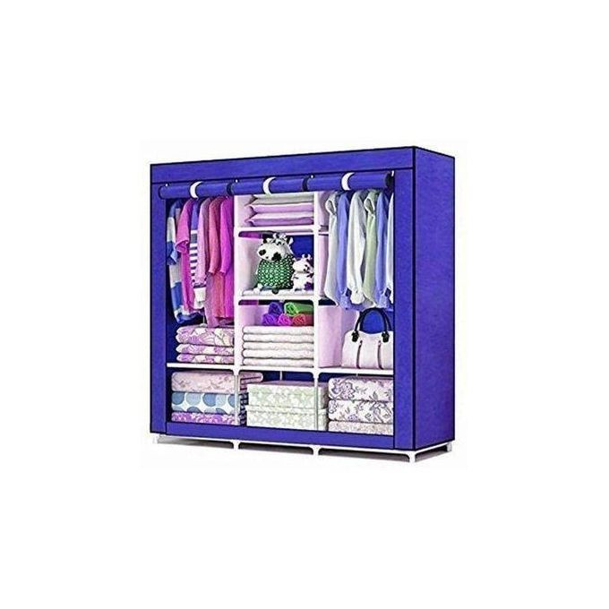 3 Column Cloth Frame Wardrobe- Not Assembled, Blue, Maroon, Grey, Purple, Pink, Brown, Black