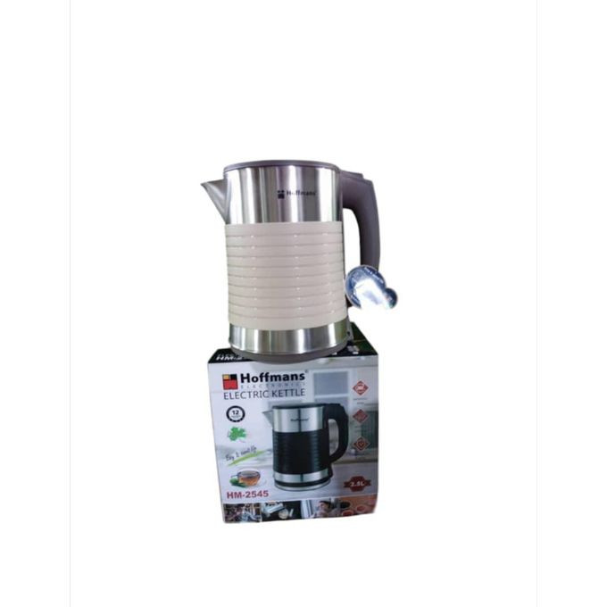 Hoffmans 2.5Ltrs Electric Tea Kettle For Boiling Water Stainless Steel Double Wall Hot Water Boiler with Automatic Shut Off & Boil-Dry Protection - White/Silver