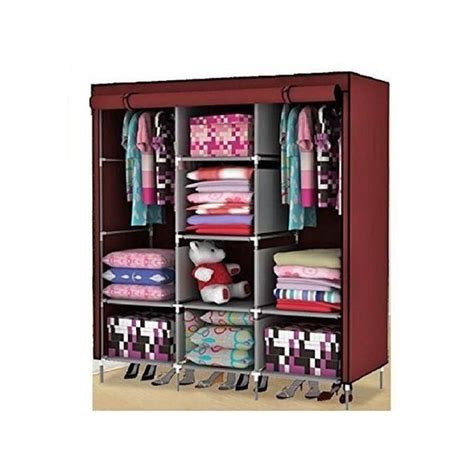 3 Column Clothes Wooden Wardrobe - Maroon