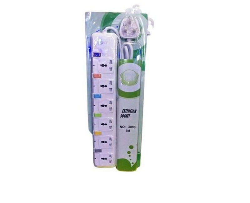 G&T 6 Ways Overload Protection Extension Cable Socket - White
