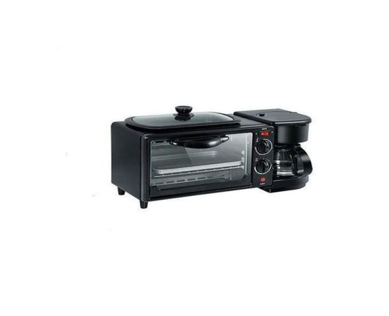 3 In 1 Home Breakfast Maker Coffee Frying Pan Bread -Black