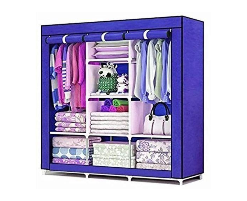 3 Column Cloth Frame Portable Wardrobe - Blue