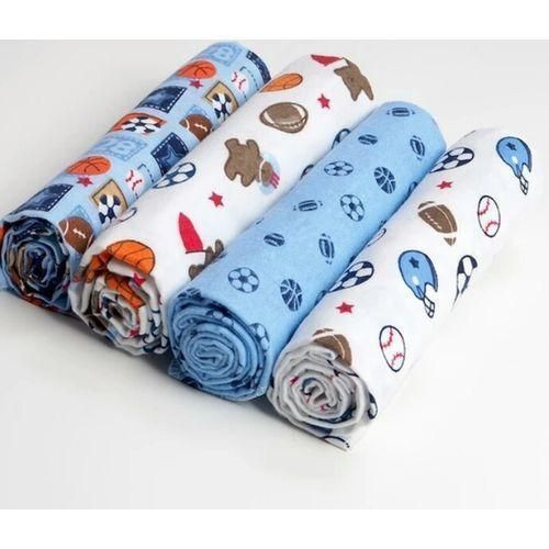 4Pcs Cotton New Born Baby Receiving Bedsheets - Blue/Multicolor Assorted Colors