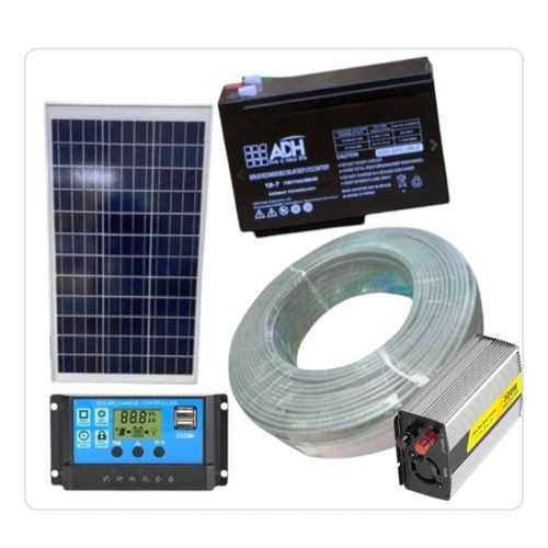 100 Watts Solar Panel Kit + 50AH Solar Battery + 10AH Controller + 300watts Invertor + 50M Cable Roll 1.5mm -Black
