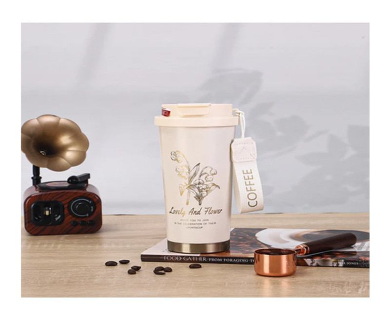 Floral Lovely and Flower Swig Suck Insulated Coffee Cup 530ml - Cream