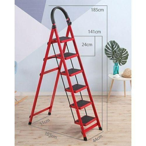 6 Steps Ladder, Portable Folding Aluminum Ladder - Red