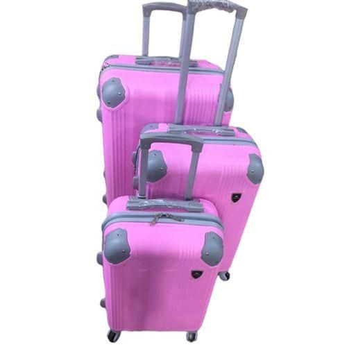 4-Wheeler Plastic Travel Suitcase Bag 3PCS Set - Pink