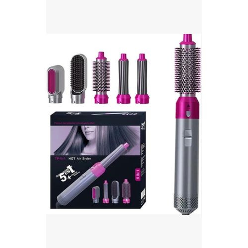 5 In 1 Hair Dryer Volumizer Brush Hot Air Hair Comb Curling And Wand Straighter Hair Styler - Multicolor
