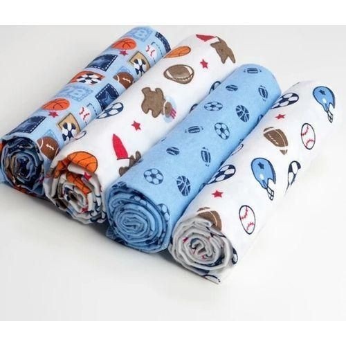 4Pcs Cotton New Born Baby Receiving Bedsheets Multiple Designs - Blue/Multicolor