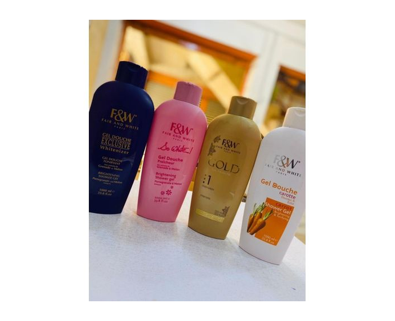 Fair And White Paris So White Brightening Shower Gel, Gold Ultimate Shower Gel, Exclusive Whitenizer Shower Gel, And Carrot Shower Gel