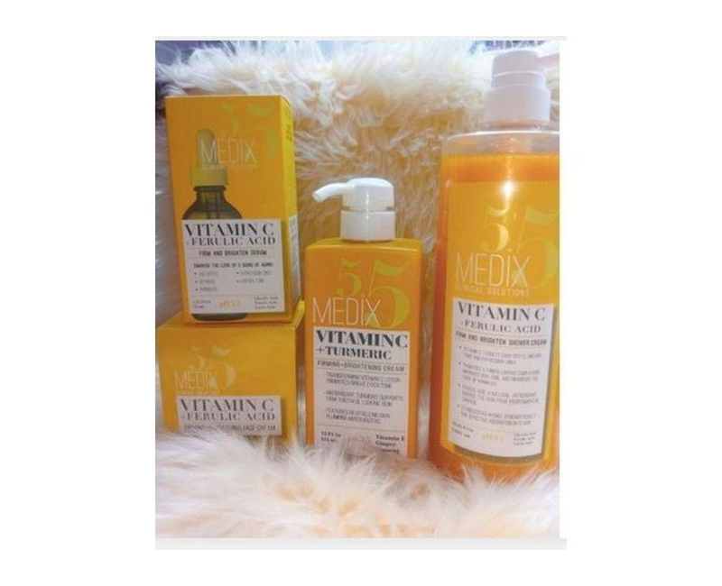Medix 5.5 4in1 Set Vitamin C+Tumeric Serum, Cream,Body Lotion And Shower Gel For Anti-aging , Anti-wrinkle And Moisturizing Skin Care, Brightening And Firming Skin
