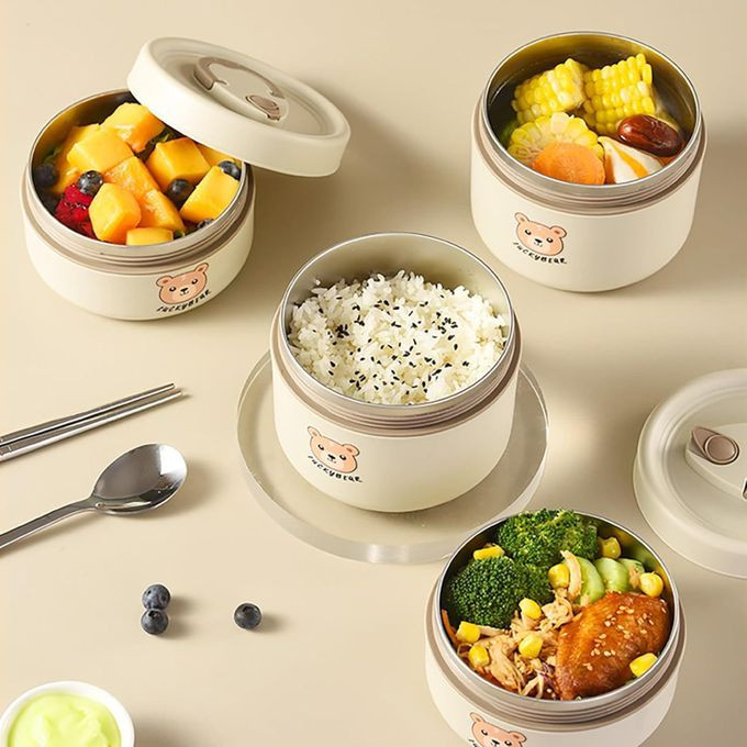 3PC Portable Insulated Lunch Box Set for Kids and Adult, Food-Grade 304 Stainless Steel Lunch Containers with Thermal Bag. WHITE