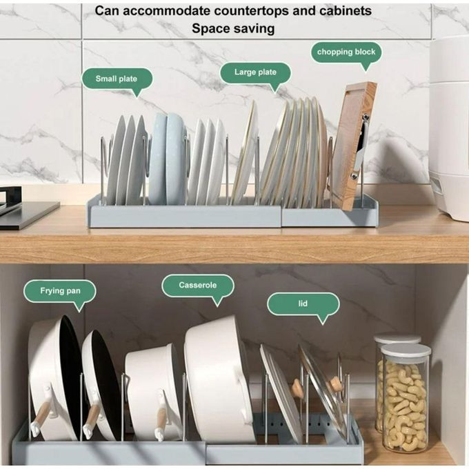 Expandable Pot Organizer Anti Slip Size Varied Multi Use Pot Lid Holder Pot Rack Organizer For Kitchen Canteen (White)