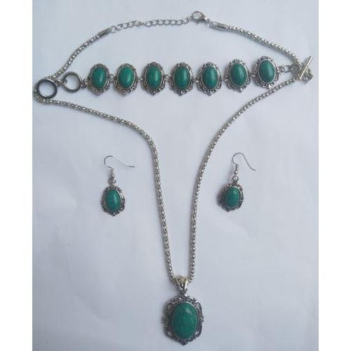 Women's Mixed Style Necklace+Earring+bracelet--Green