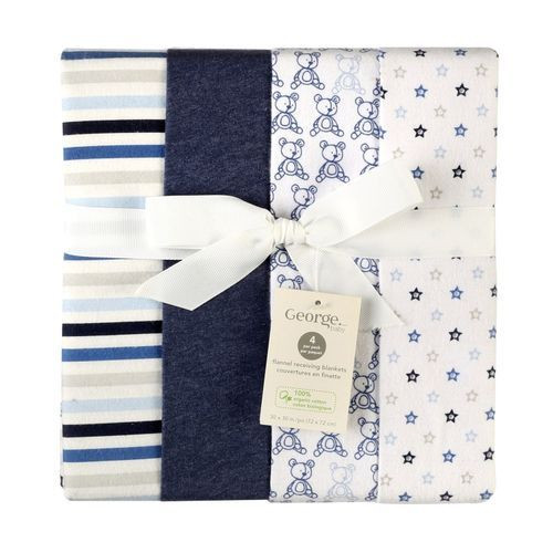 George Baby Receiving George Baby Organic Cotton Blankets (4 Pack)-Blue