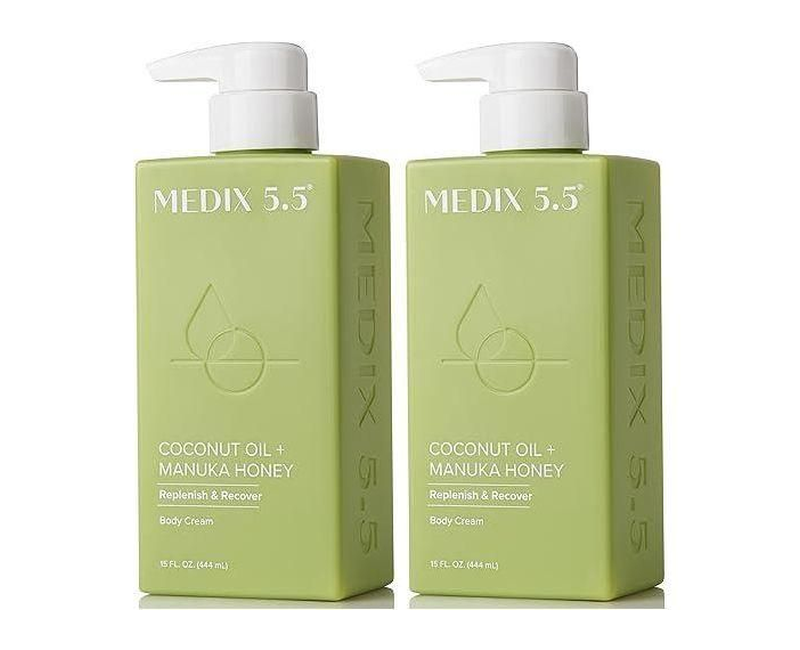 Medix 5.5 2 PCS OF Coconut Oil + Manuka Honey Cream For Women & Men Natural Coconut Cream Moisturizer Body Butter Skin Care Balm For Stretch Marks, Cellulite, & Dry Skin