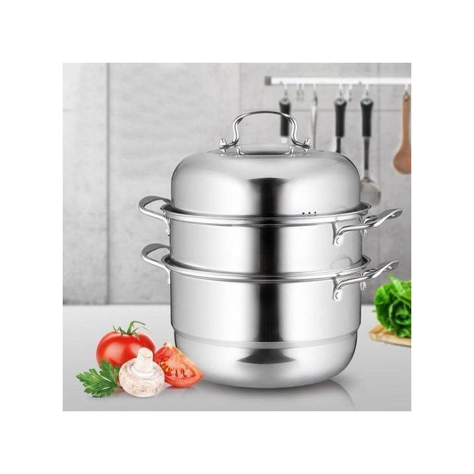 32Cm - 3 Layer Stainless Steel Food Saucepan And Steamer Soup Pot -Silver.