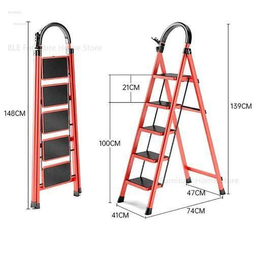 Multipurpose Domestic Aluminium Ladder Foldable Ladder With Maximum Load Weight Of 150kgs- Red/Black