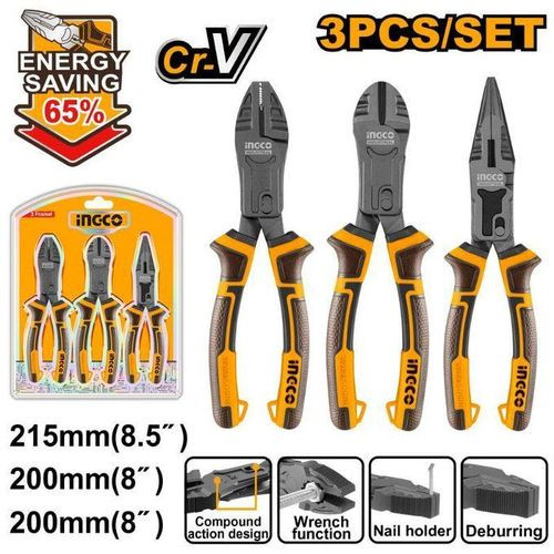 INGCO 3Pcs Compound Action Pliers Insulated Pliers Set - Black/Yellow