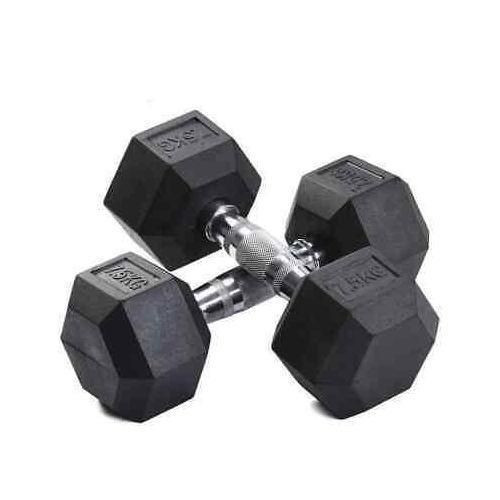 Pair Of Rubber Coated Dumbbells 7.5kg Each- Black & Silver