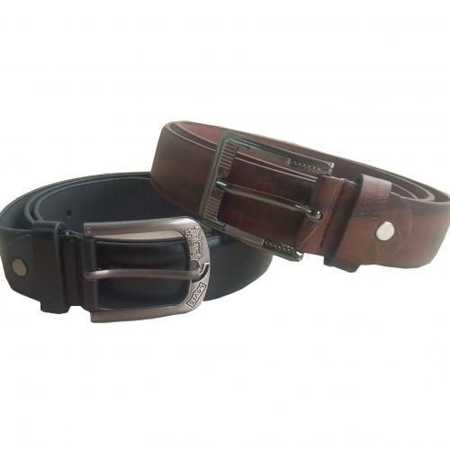 2 Pack Men's Faux Leather Belts Black & Brown