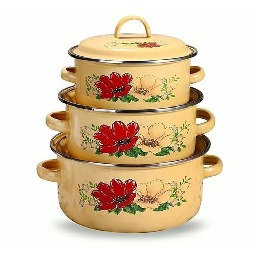 Dishes / Casseroles / Dishes Set Of 3 Pieces - Blue, Yellow, Green, Red