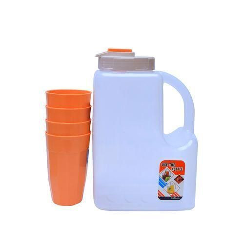 Plastic 4L Fridge Bottle With 4 Tumblers -Orange