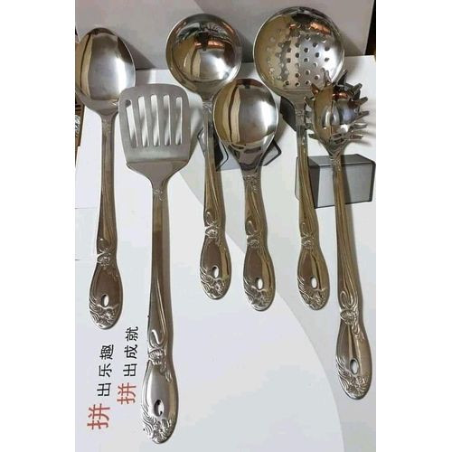 Yiwu Set Of 6pc Metallic Serving Spoons - Silver
