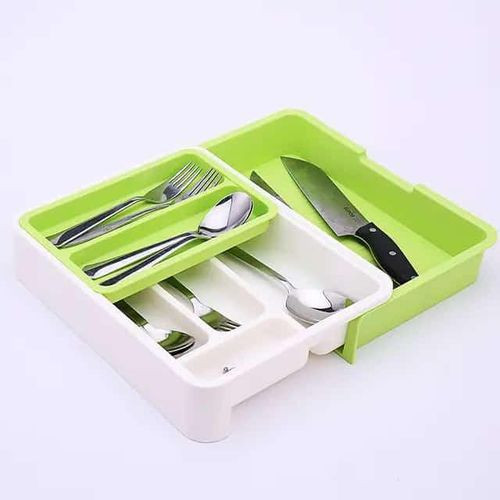Plastic Expandable Kitchen Cutlery Organizer-Green