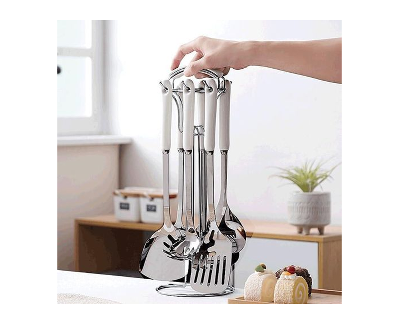 6Pcs Ceramic Handles Cooking Tool Set Steel Kitchenware Set - Multicolor