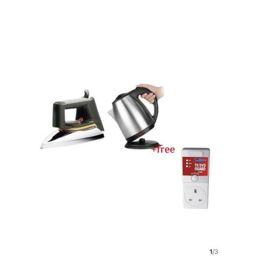 2L Electric Kettle Percolator & A Flat Iron Plus A Free TV Guard - Silver, Black