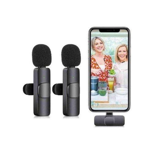 Dual Wireless Lavalier Microphone Plug and Play, Bluetooth Collar Mic for iPhone and android Devices for YouTube, Live Stream & Video Recording And Lightning- Black