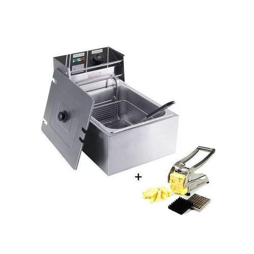 Pixel 6 Ltr/ 6l / 6 Liters Commercial Deep Fryer + Potato Chipper - Silver